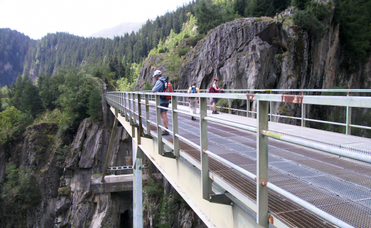 Wandelaar op brug in Zwitserland, Edwin Tofield