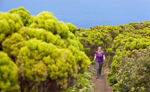 Westkust eiland Faial, op de trail langs de Capelinhos vuurtoren.