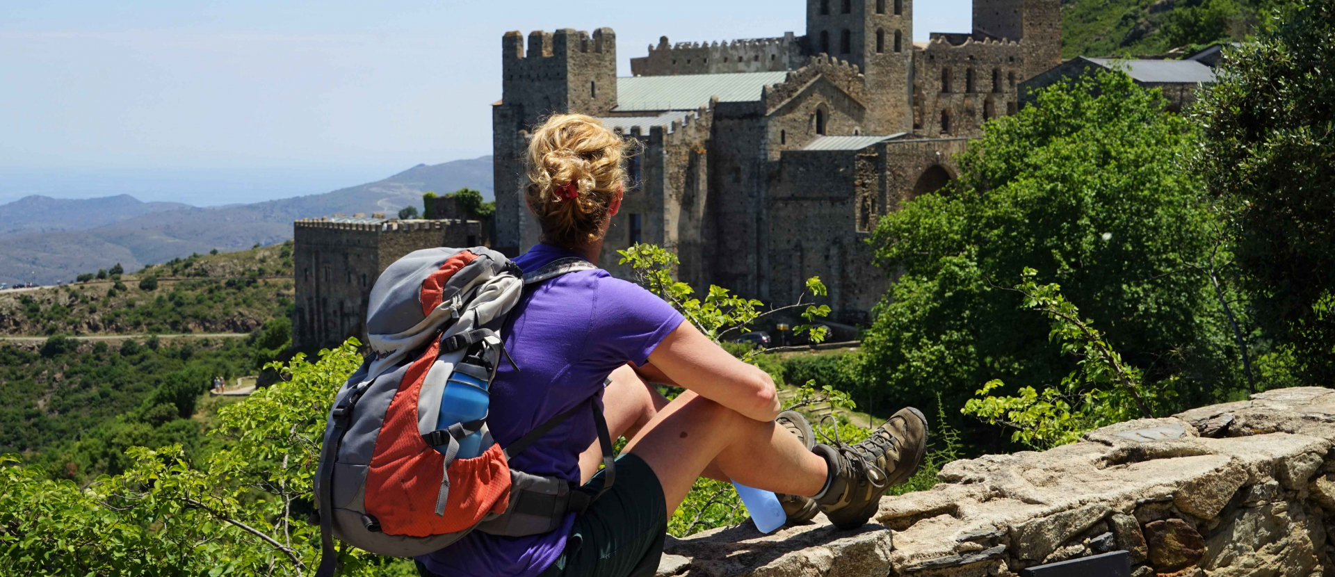 Vrouw, muur, uitzicht, kasteel, Frankrijk, wandelen