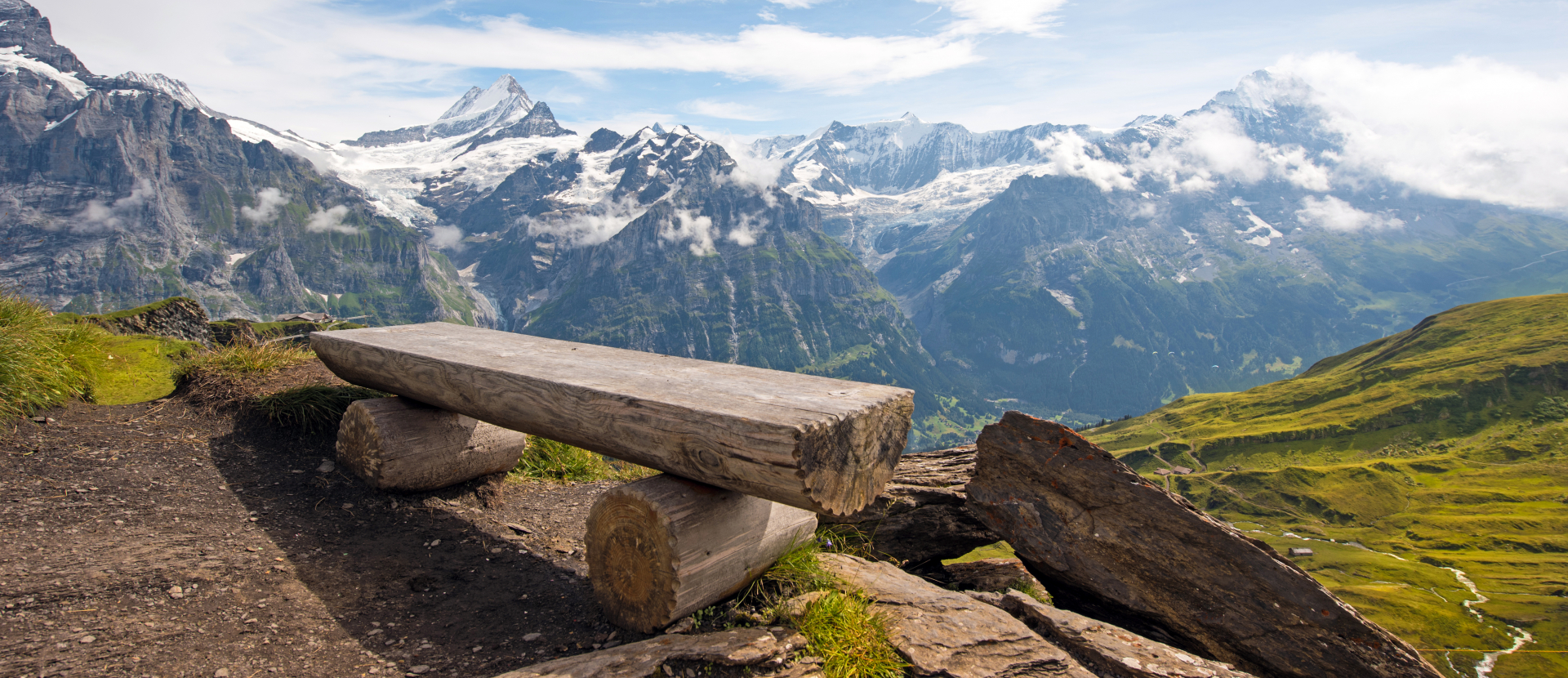 Frankrijk, bankje in de Alpen