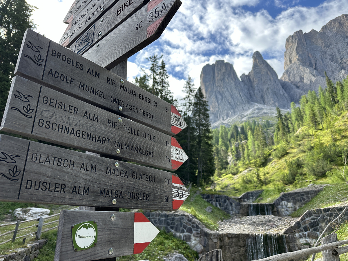 Routebordjes met daarop de Dolorama Hohenweg