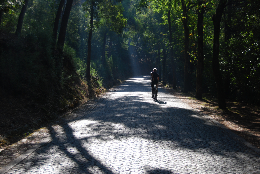 Coïmbra, man fietst op een pad