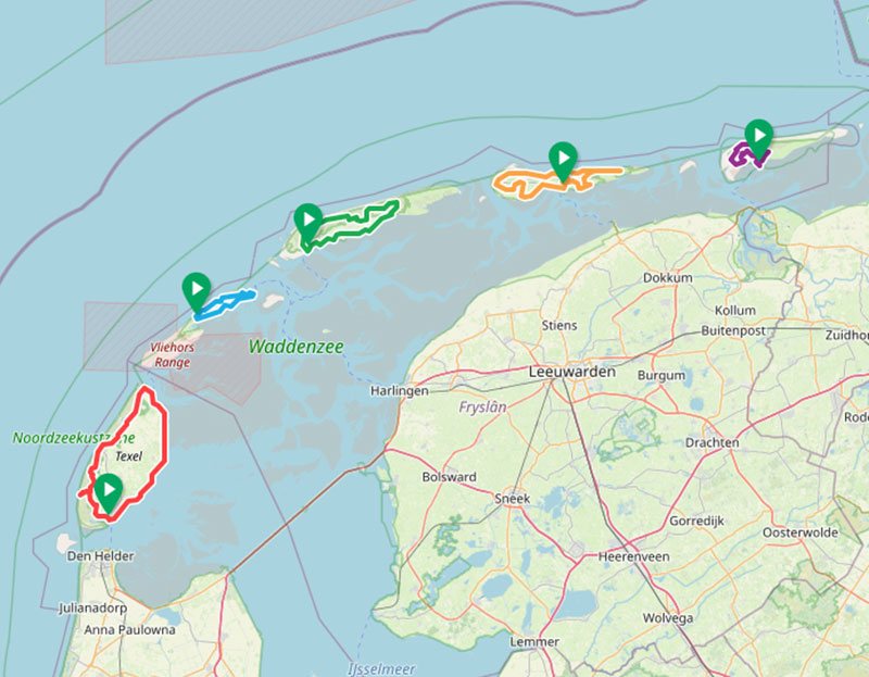 Fietsroutes Waddeneilanden kaart